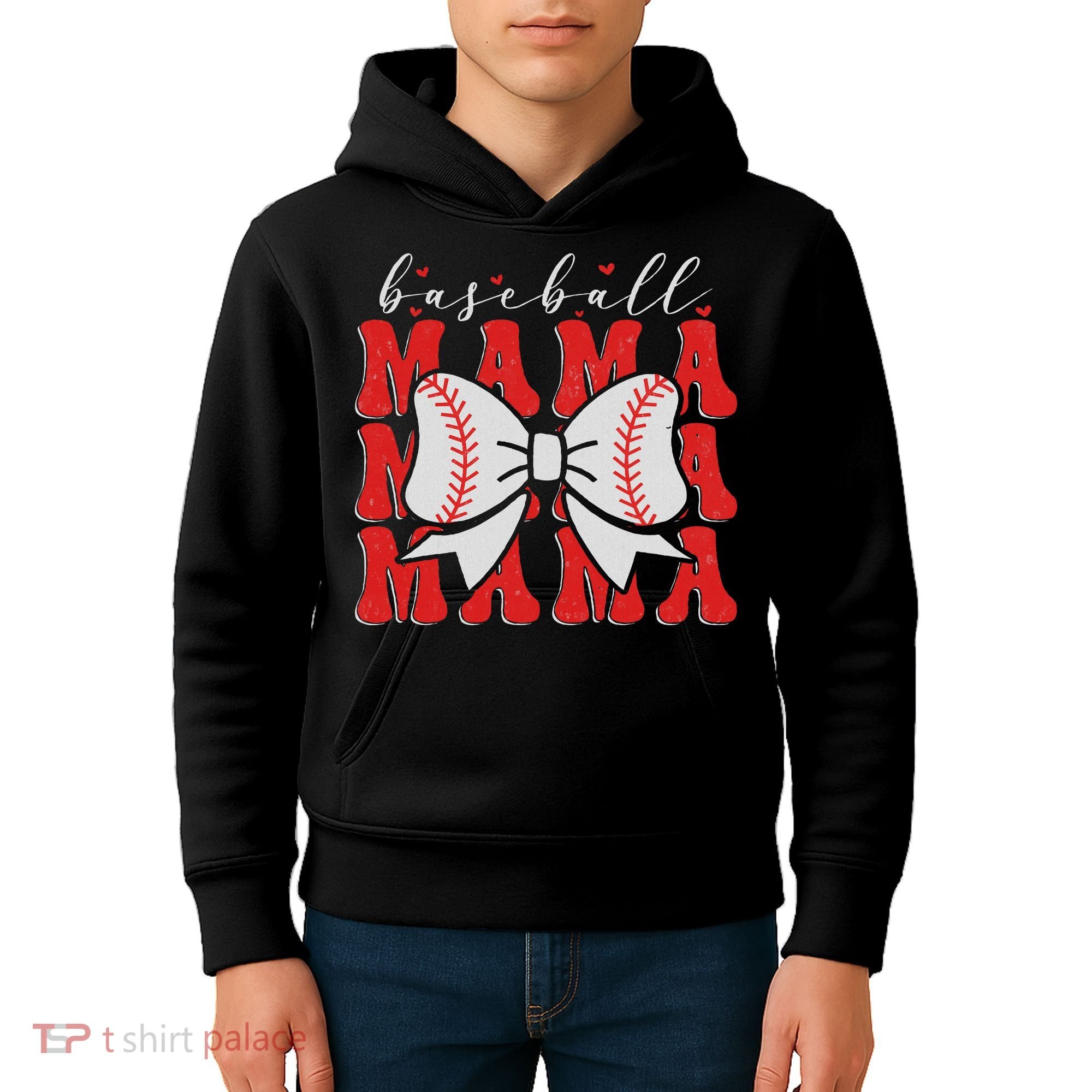 Baseball Mama Coquette Bow Sport Lover Sister Mother's Day Kids Hoodie