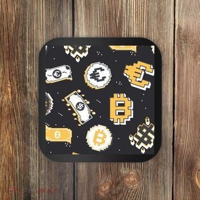 Bitcoin Money Currency Pixel Coaster