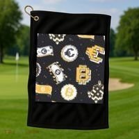 Bitcoin Money Currency Pixel Golf Towel thumb 1
