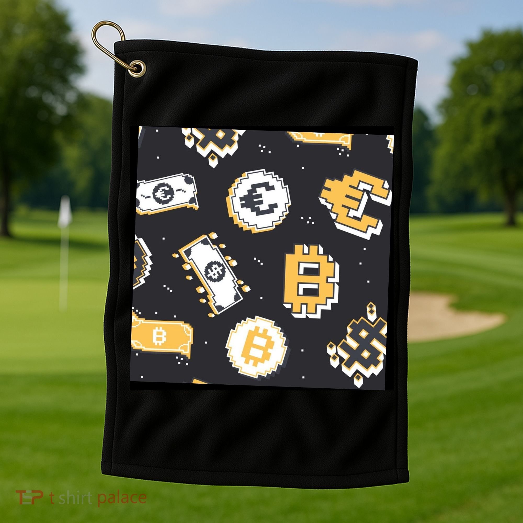Bitcoin Money Currency Pixel Golf Towel