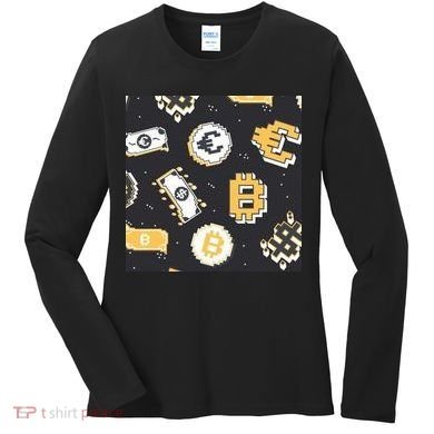 Bitcoin Money Currency Pixel Women's Long Sleeve Shirt