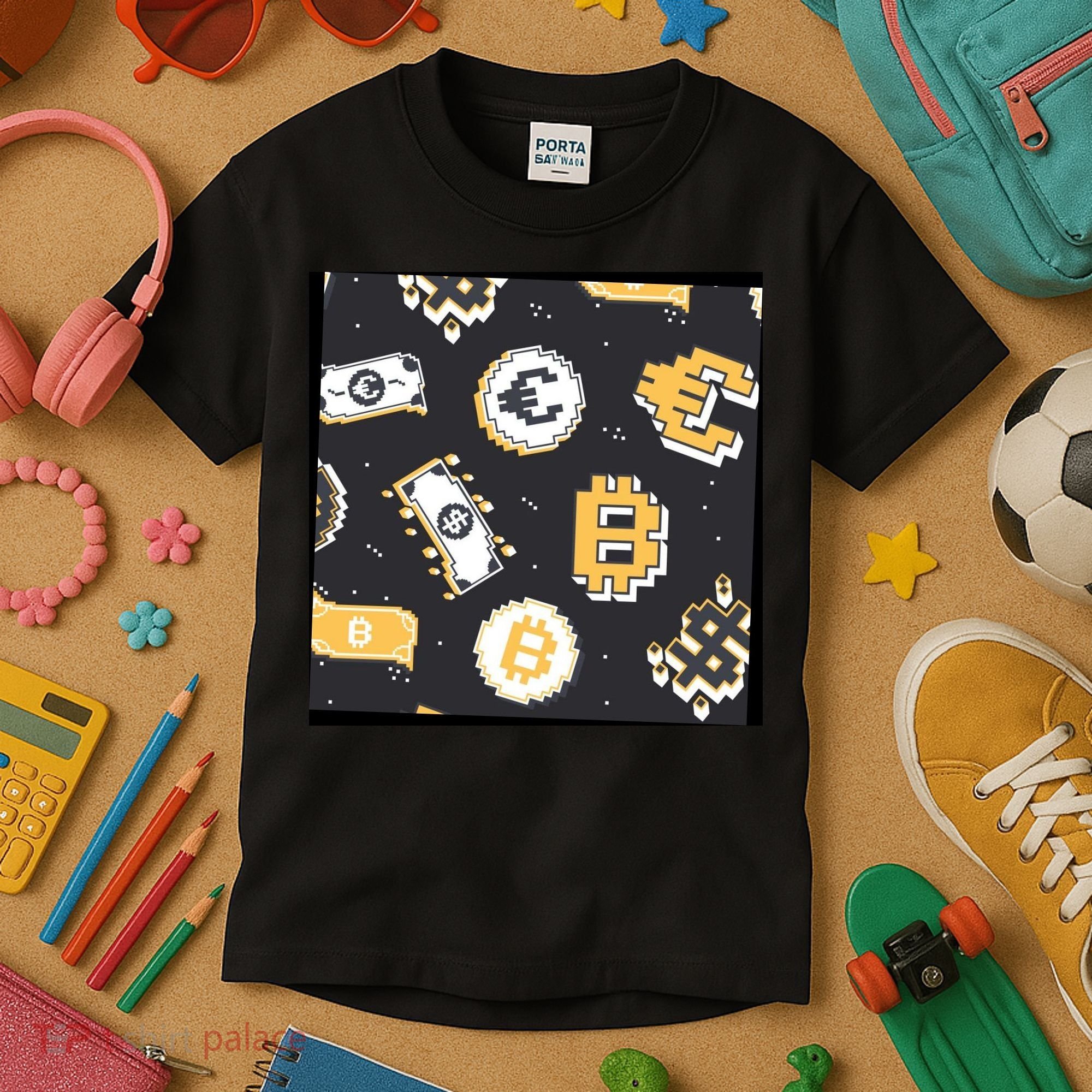 Bitcoin Money Currency Pixel Kids T-Shirt