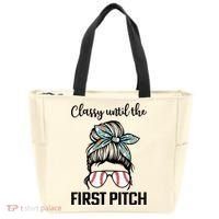 Baseball Mom Classy Until The First Pitch Messy Hair Tote Bag thumb 0