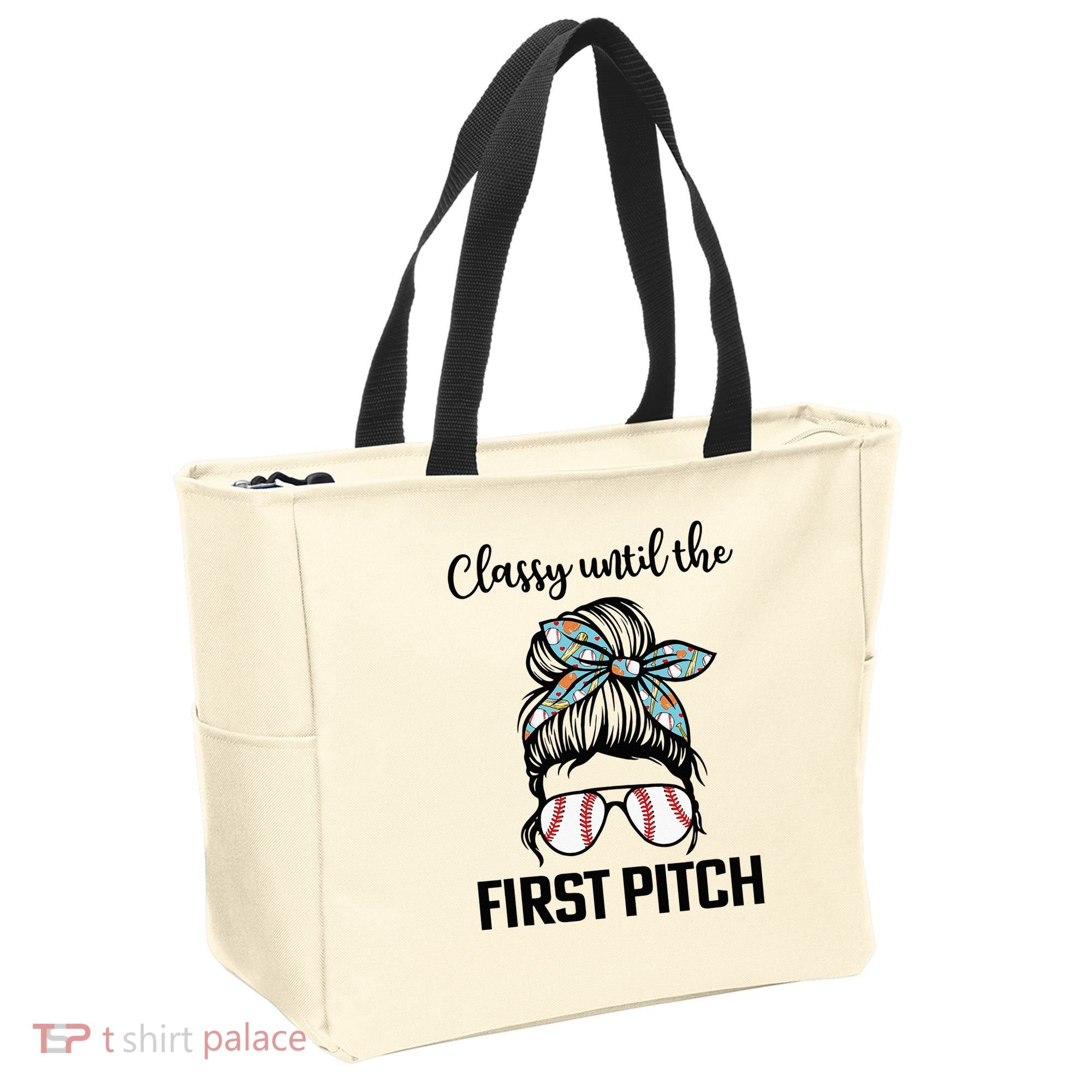 Baseball Mom Classy Until The First Pitch Messy Hair Tote Bag