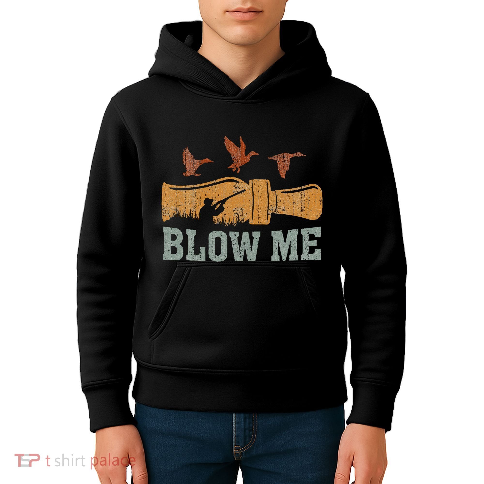 Blow Me Duck Call Waterfowl Hunter Kids Hoodie