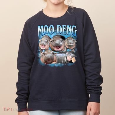 Blue Moo Deng Meme Hippo Funny Women's Sweatshirt