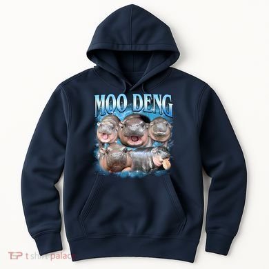 Blue Moo Deng Meme Hippo Funny Hoodie