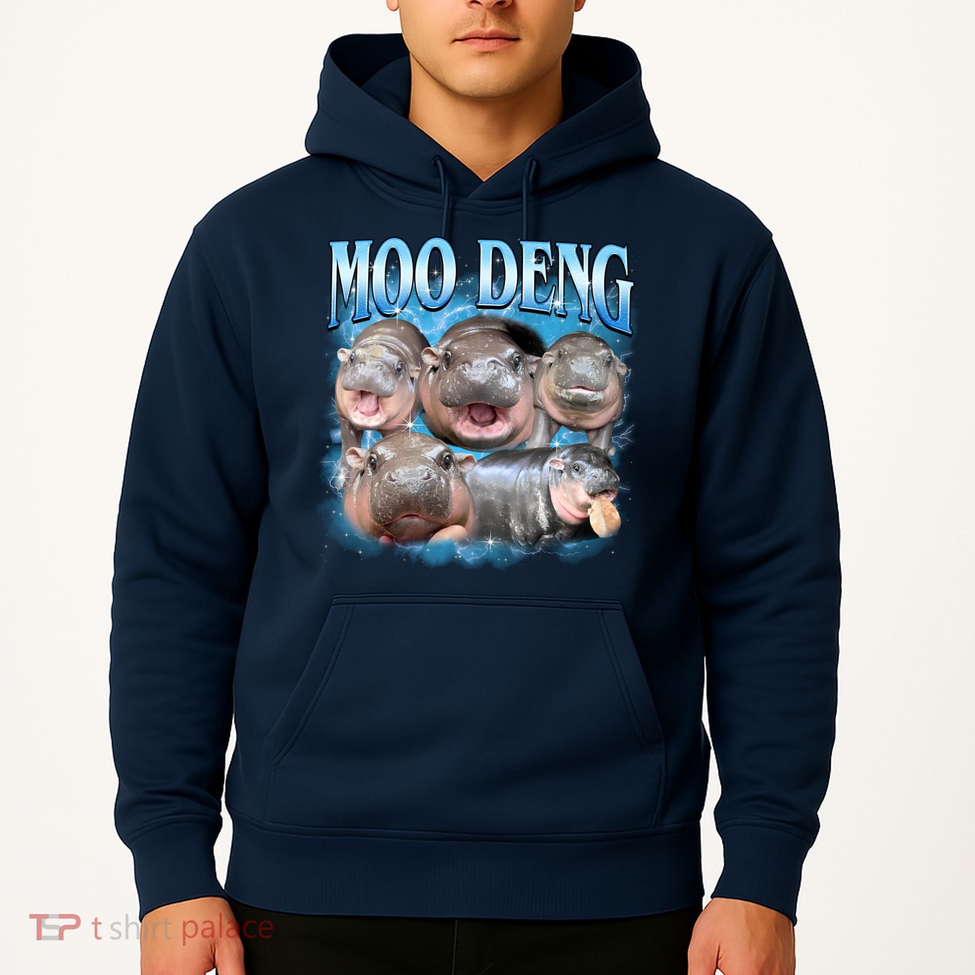 Blue Moo Deng Meme Hippo Funny Hoodie