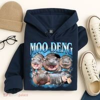 Blue Moo Deng Meme Hippo Funny Hoodie thumb 4