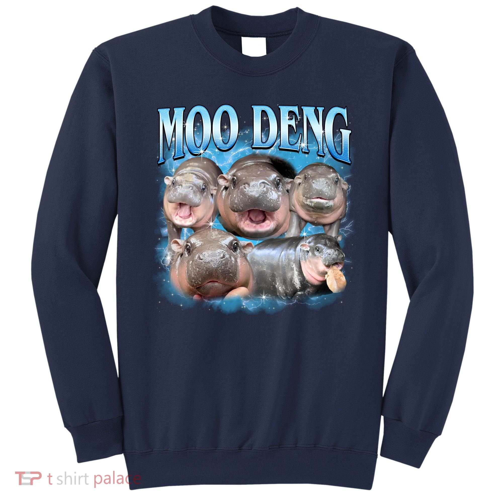 Blue Moo Deng Meme Hippo Funny Sweatshirt