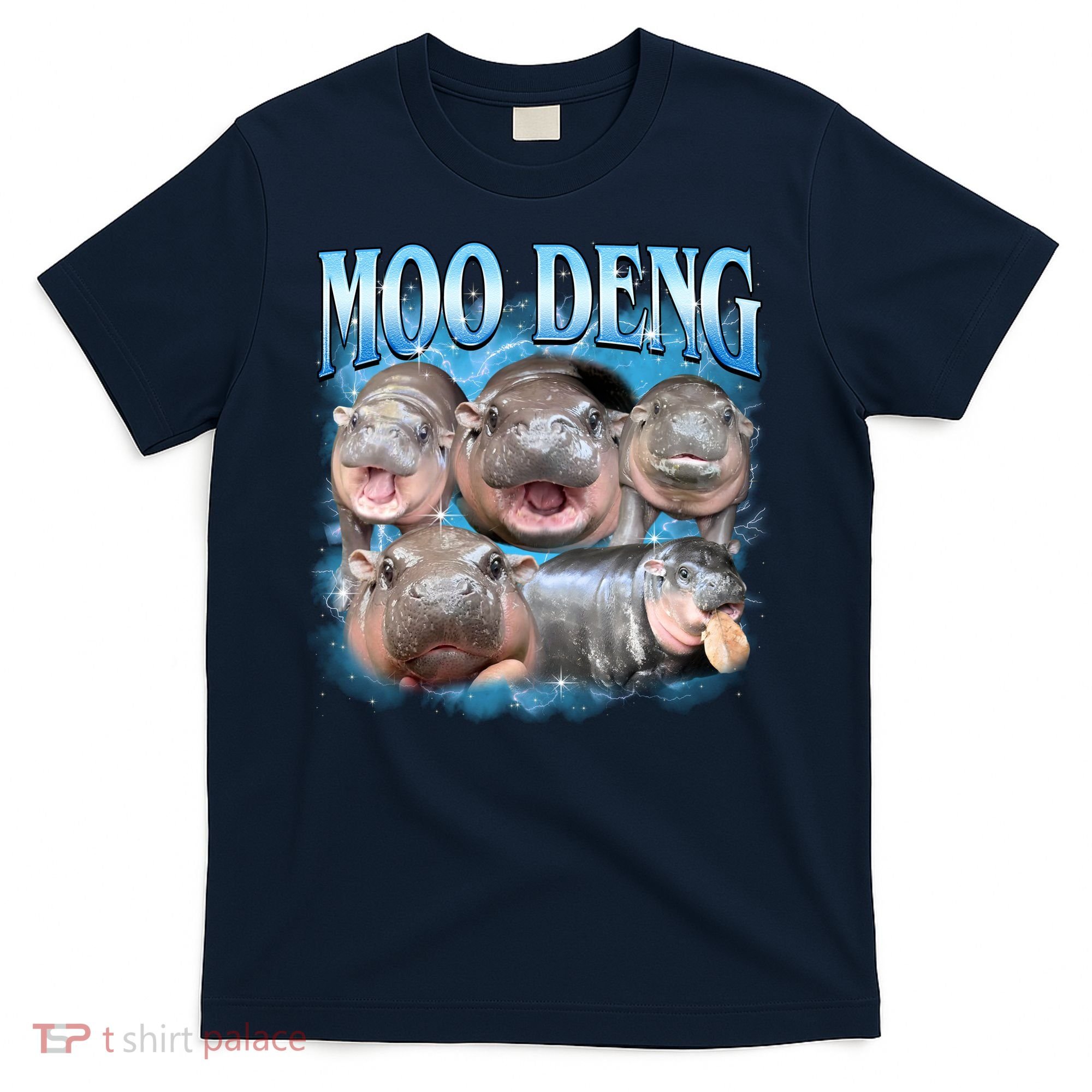Blue Moo Deng Meme Hippo Funny T-Shirt