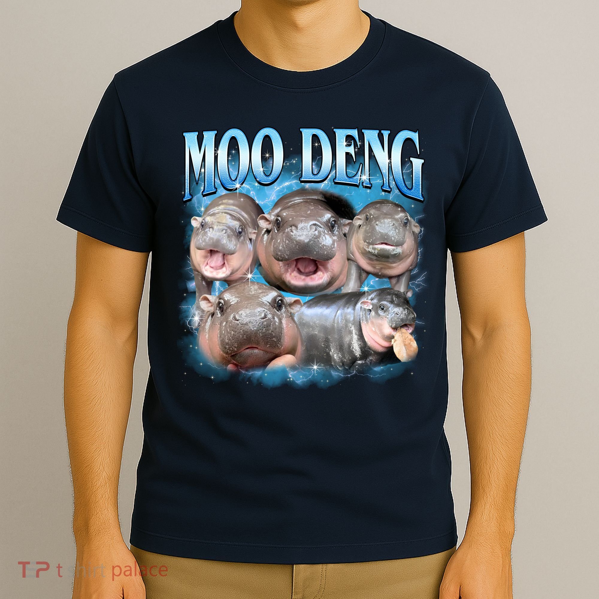 Blue Moo Deng Meme Hippo Funny T-Shirt