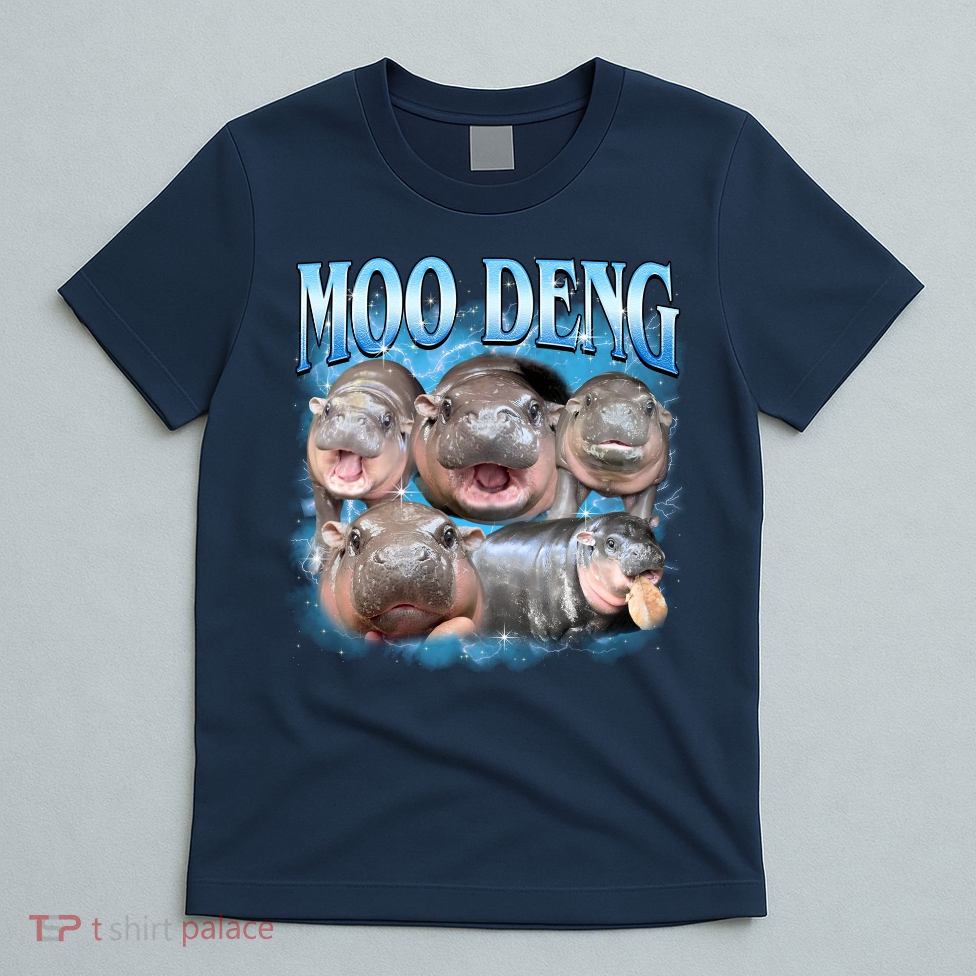 Blue Moo Deng Meme Hippo Funny T-Shirt