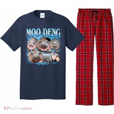 Blue Moo Deng Meme Hippo Funny Pajama Set