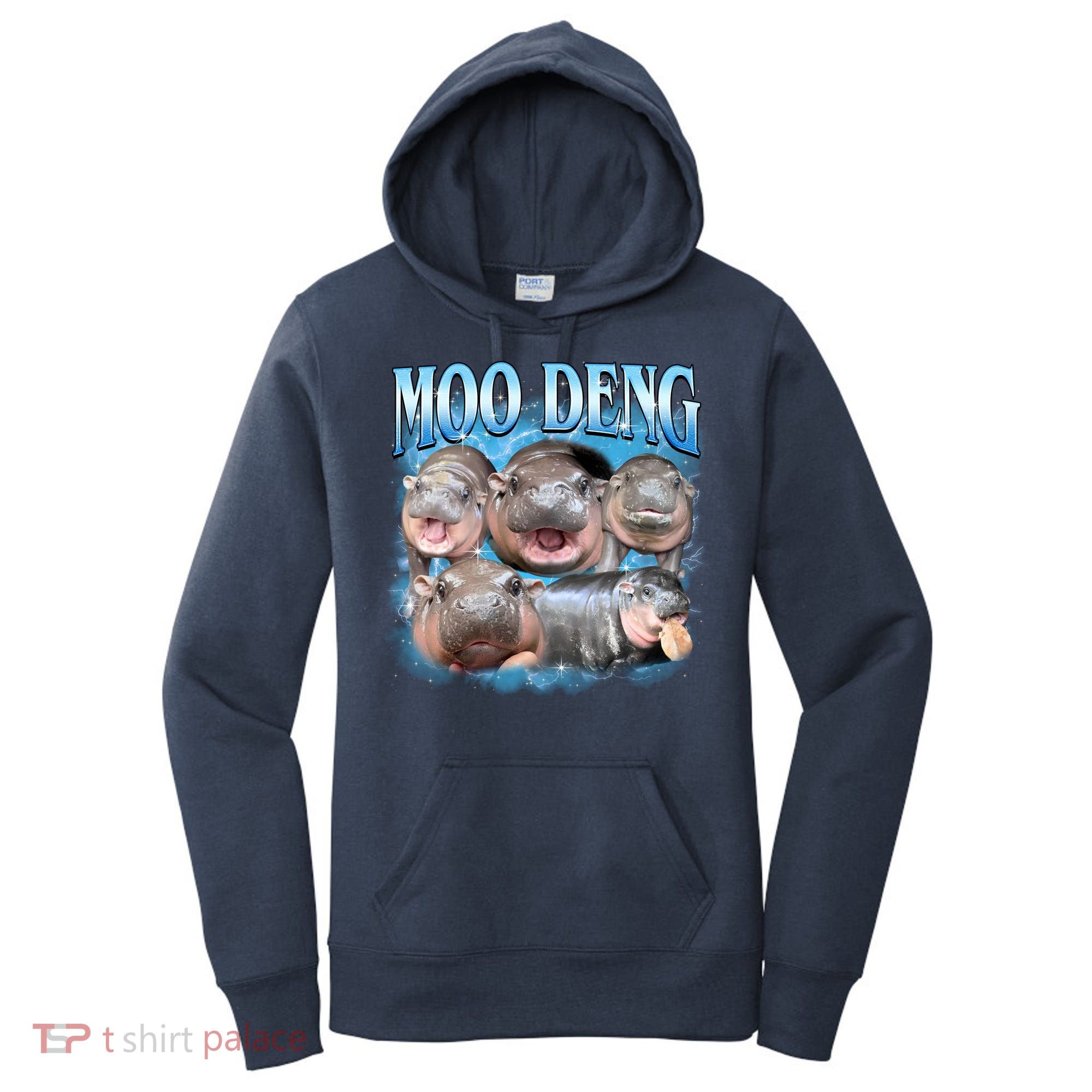 Blue Moo Deng Meme Hippo Funny Women's Hoodie