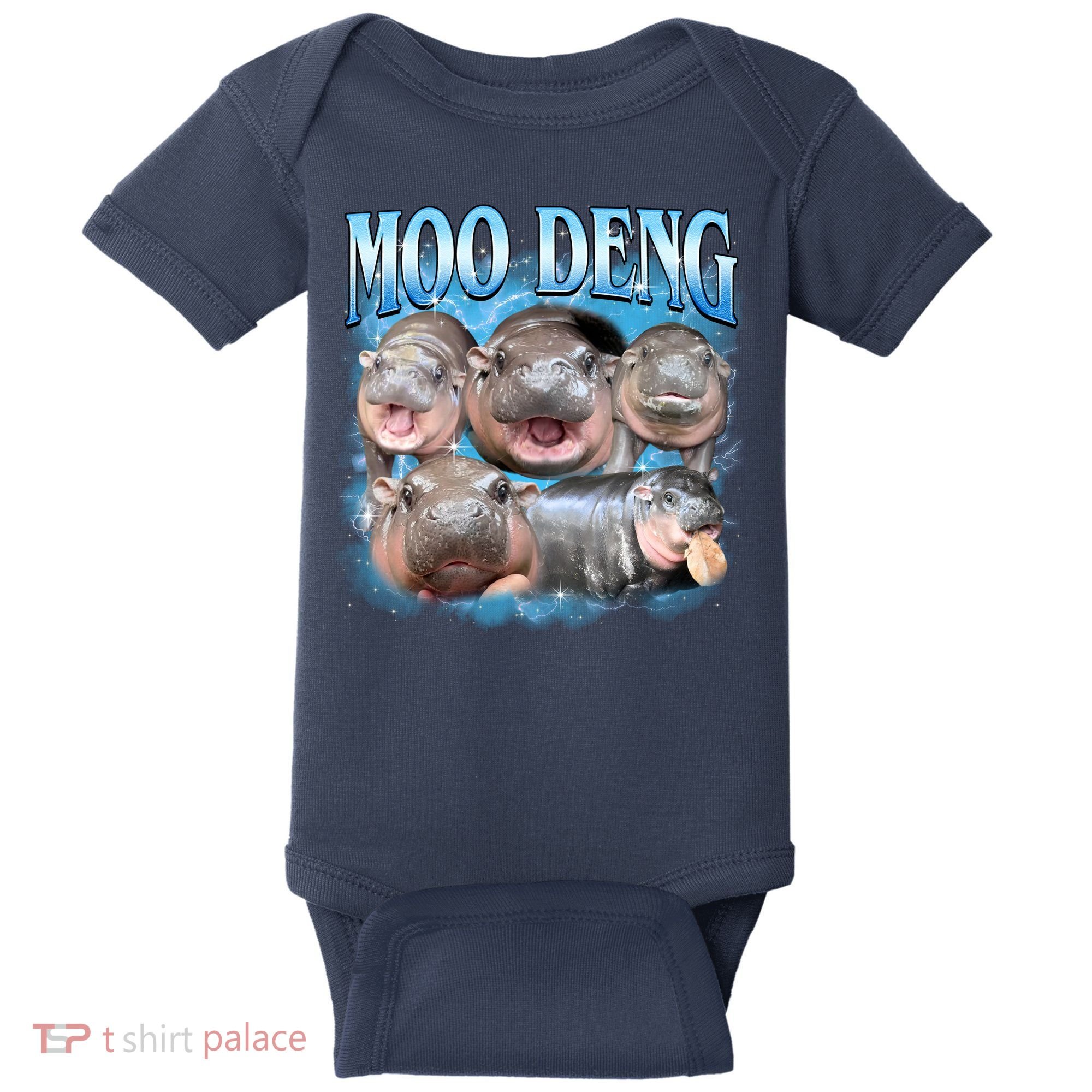Blue Moo Deng Meme Hippo Funny Baby Bodysuit