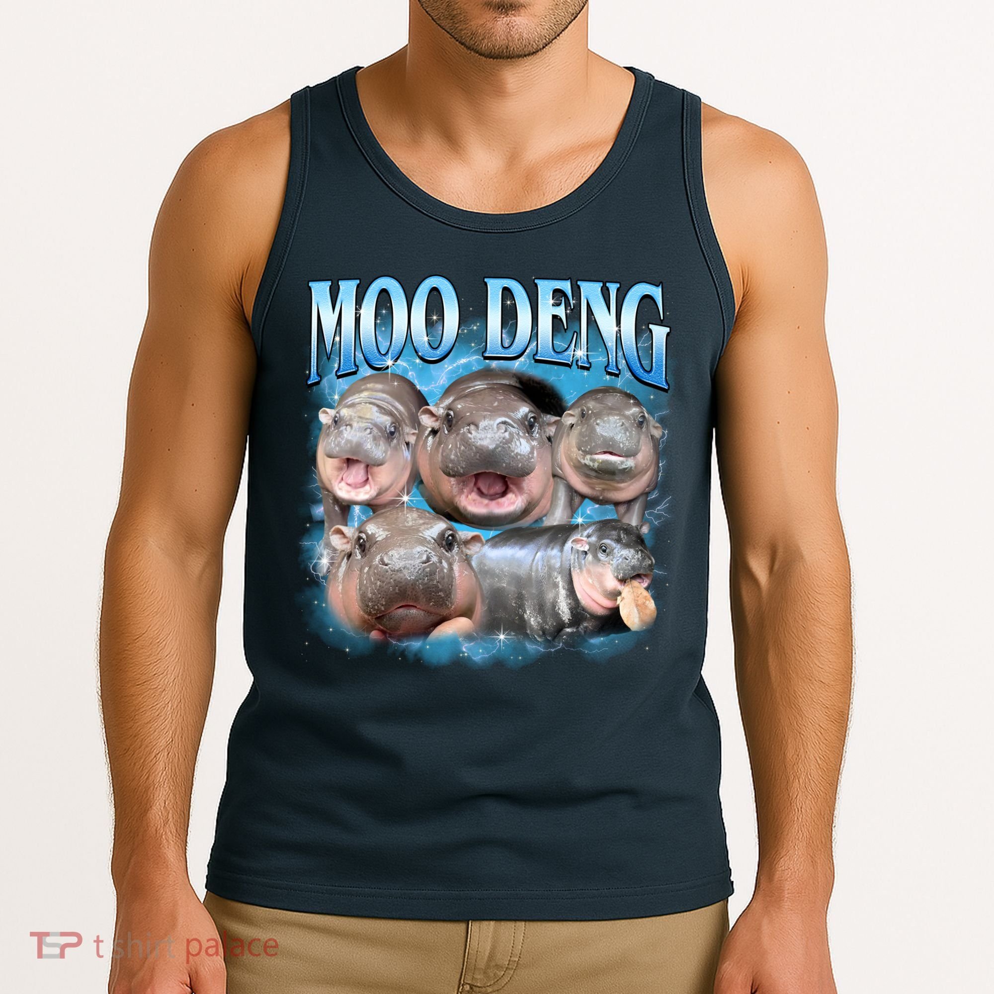 Blue Moo Deng Meme Hippo Funny Tank Top