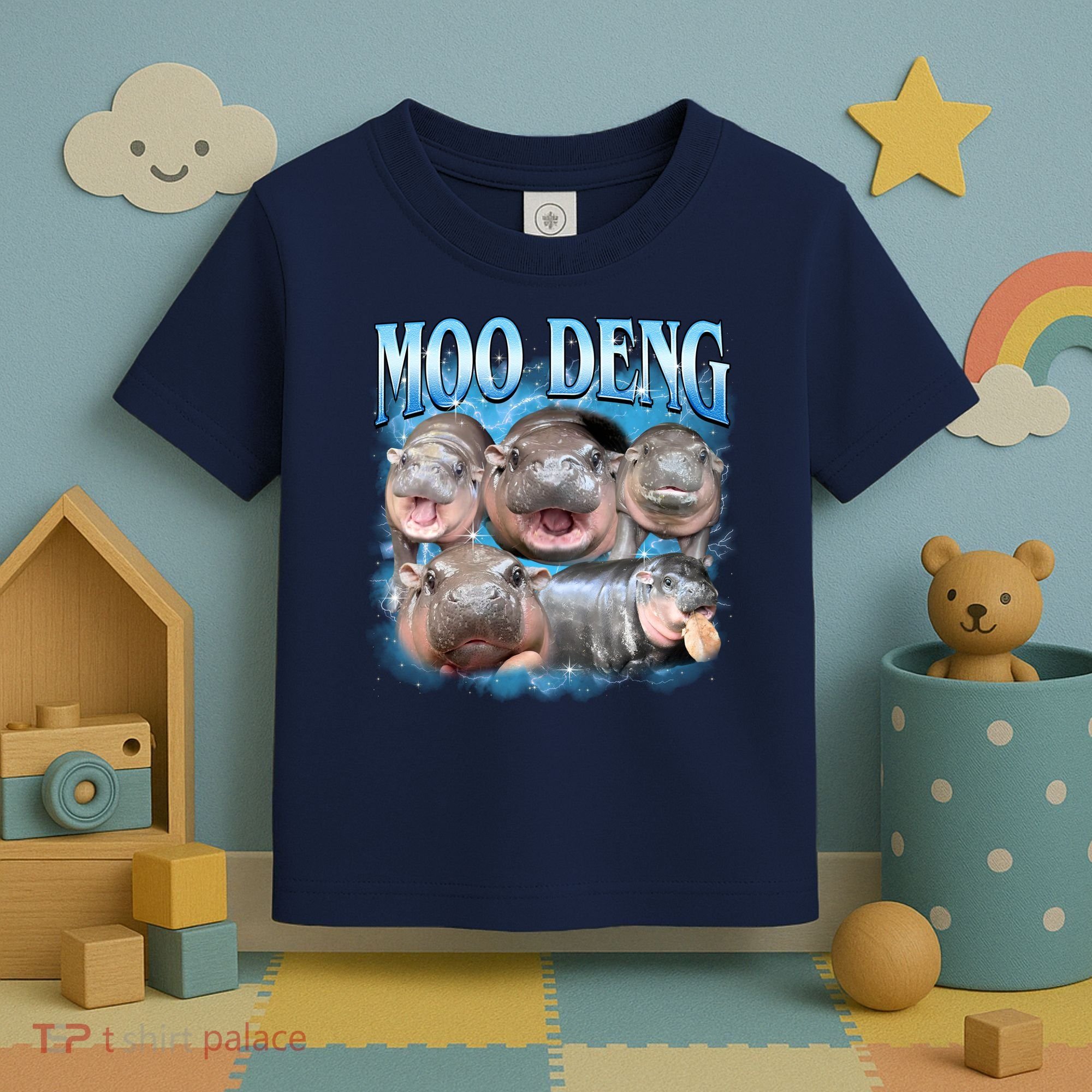 Blue Moo Deng Meme Hippo Funny Toddler T-Shirt