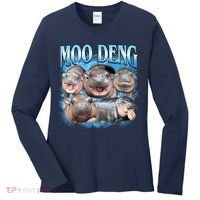 Blue Moo Deng Meme Hippo Funny Women's Long Sleeve Shirt thumb 0
