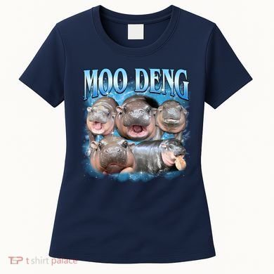 Blue Moo Deng Meme Hippo Funny Women's T-Shirt