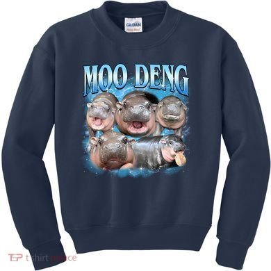 Blue Moo Deng Meme Hippo Funny Kids Sweatshirt
