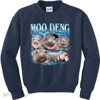 Blue Moo Deng Meme Hippo Funny Kids Sweatshirt thumb 0