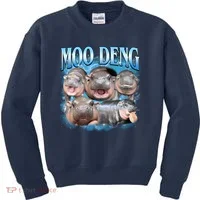 Blue Moo Deng Meme Hippo Funny Kids Sweatshirt thumb 0