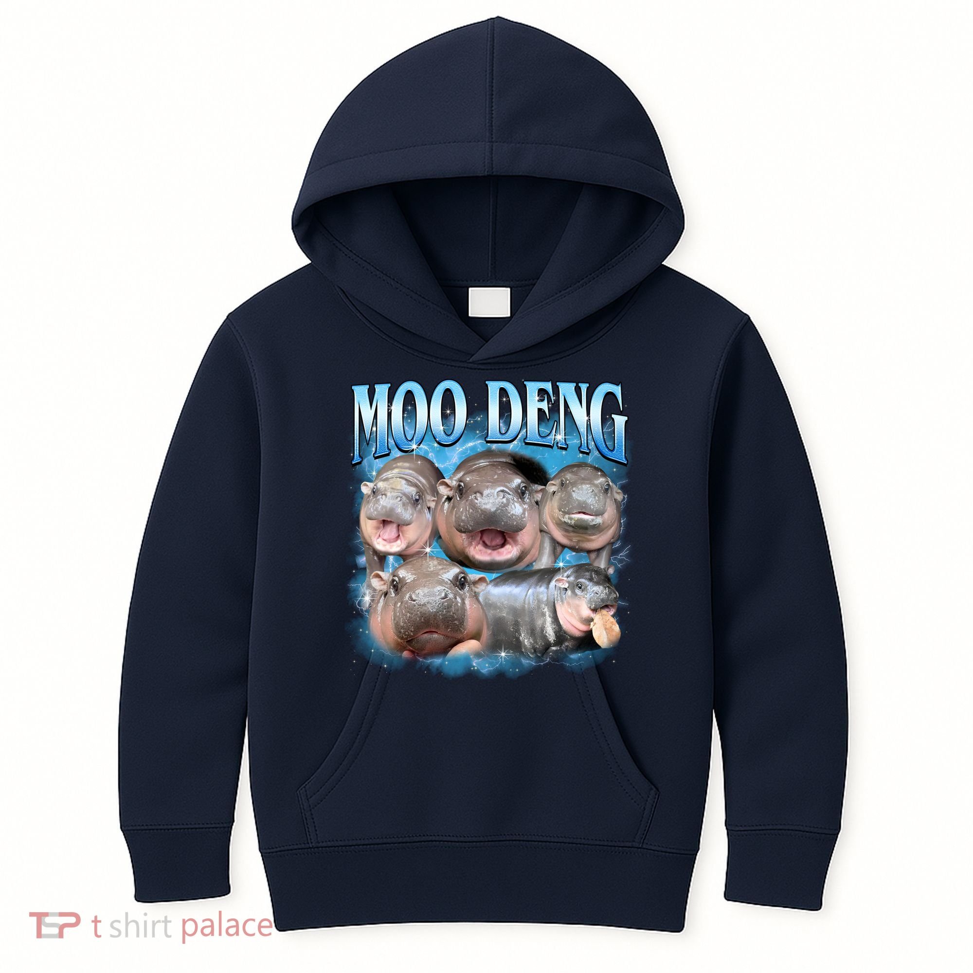 Blue Moo Deng Meme Hippo Funny Kids Hoodie