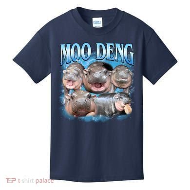 Blue Moo Deng Meme Hippo Funny Kids T-Shirt