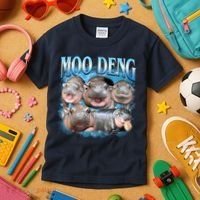Blue Moo Deng Meme Hippo Funny Kids T-Shirt thumb 3