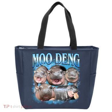 Blue Moo Deng Meme Hippo Funny Tote Bag