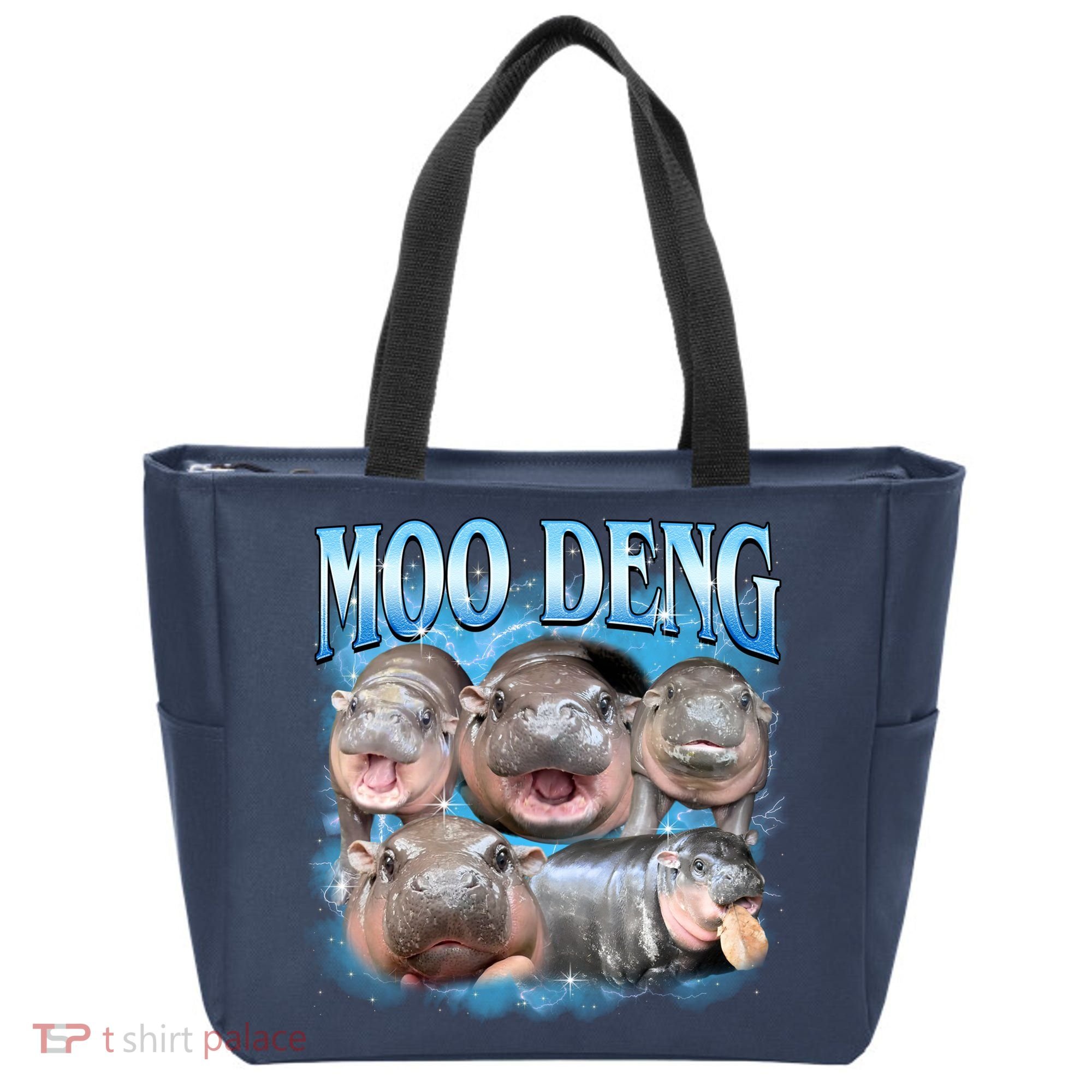 Blue Moo Deng Meme Hippo Funny Tote Bag