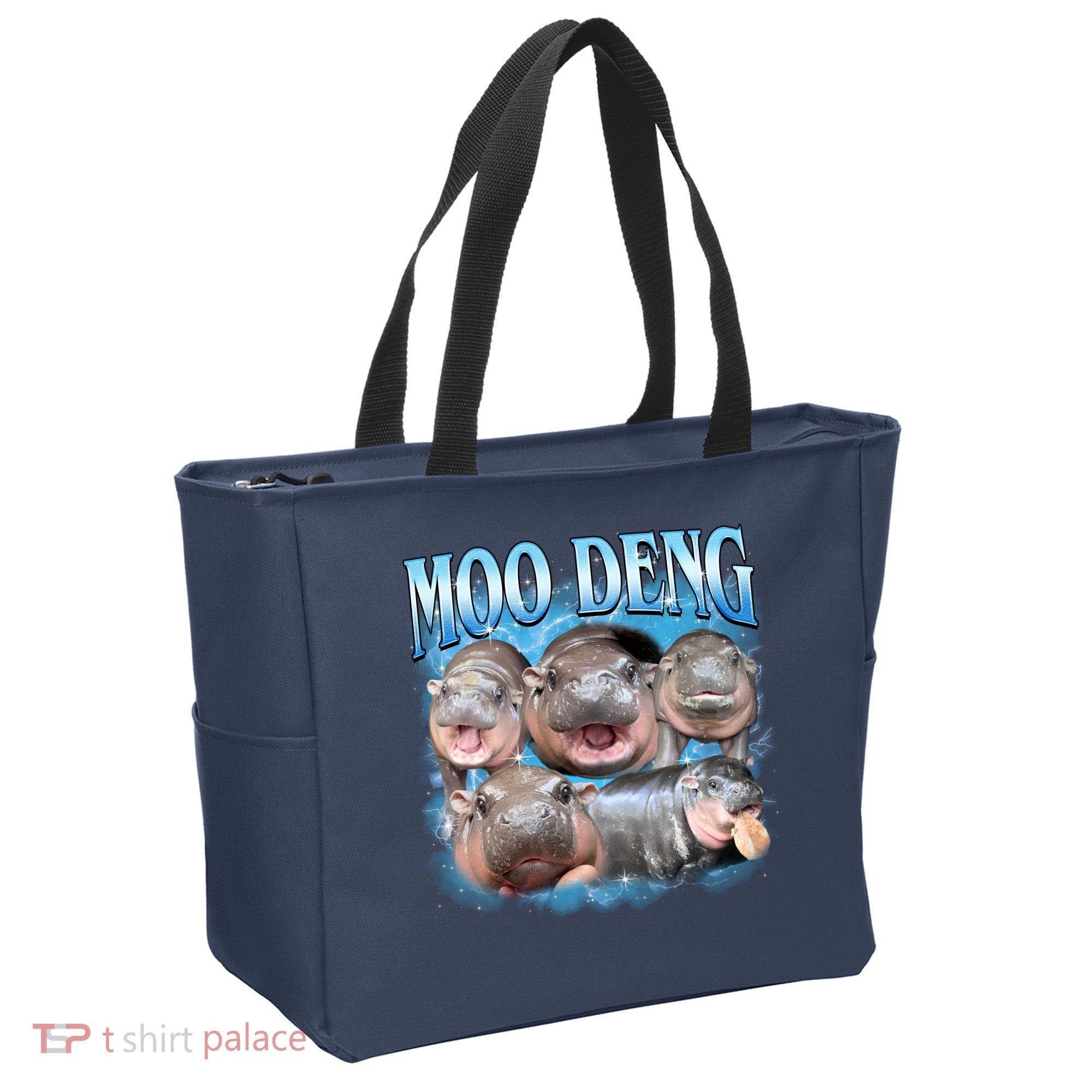 Blue Moo Deng Meme Hippo Funny Tote Bag
