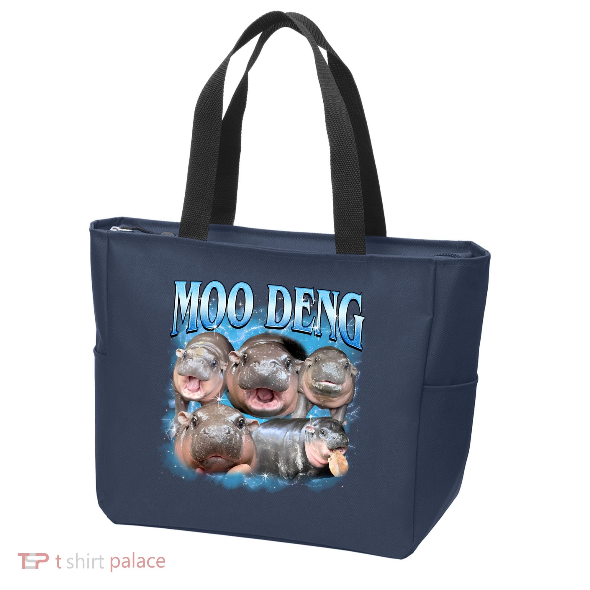 Blue Moo Deng Meme Hippo Funny Tote Bag