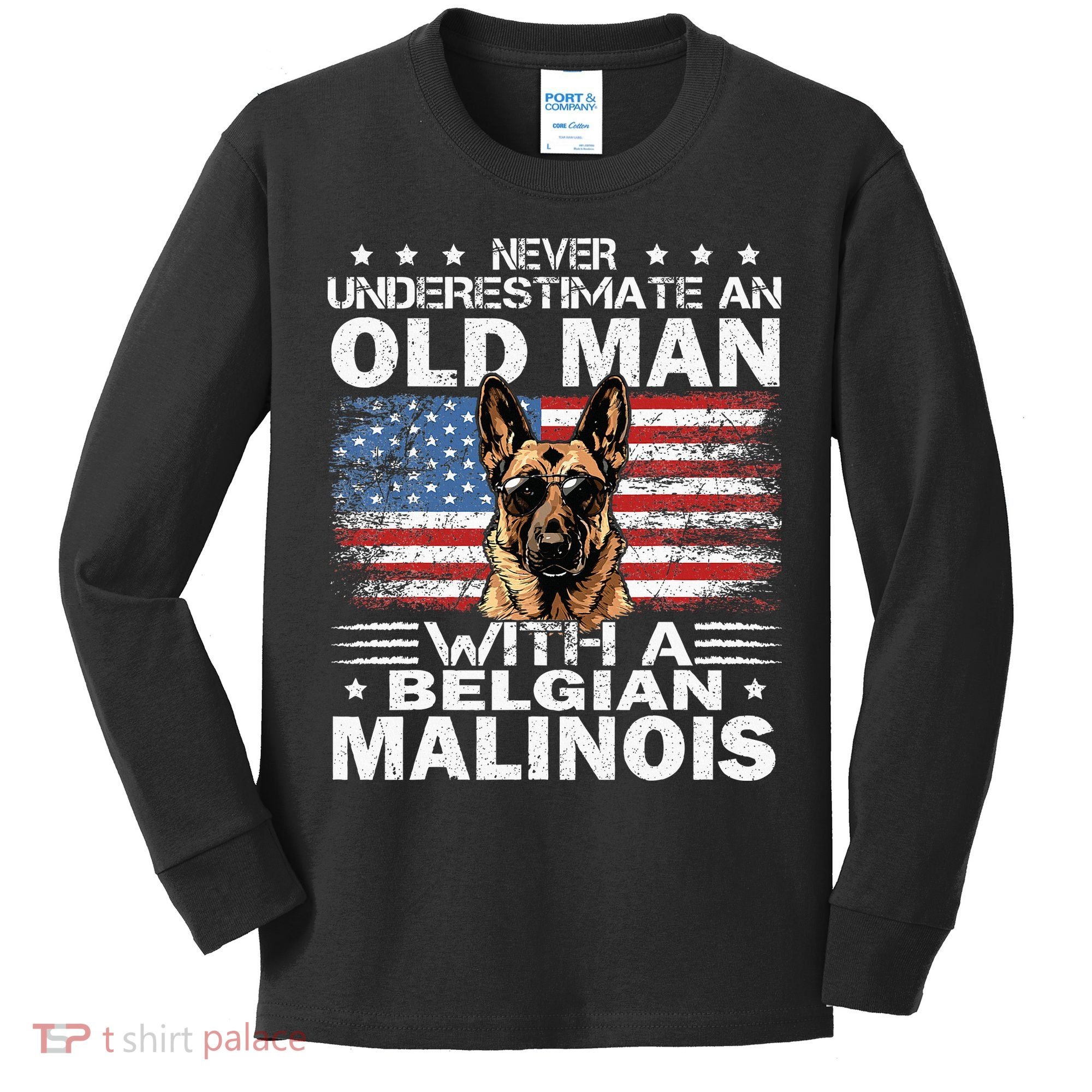 Belgian Malinois Dog Breed Never Underestimate An Old Man Kids Long Sleeve Shirt