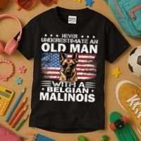 Belgian Malinois Dog Breed Never Underestimate An Old Man Kids T-Shirt thumb 3