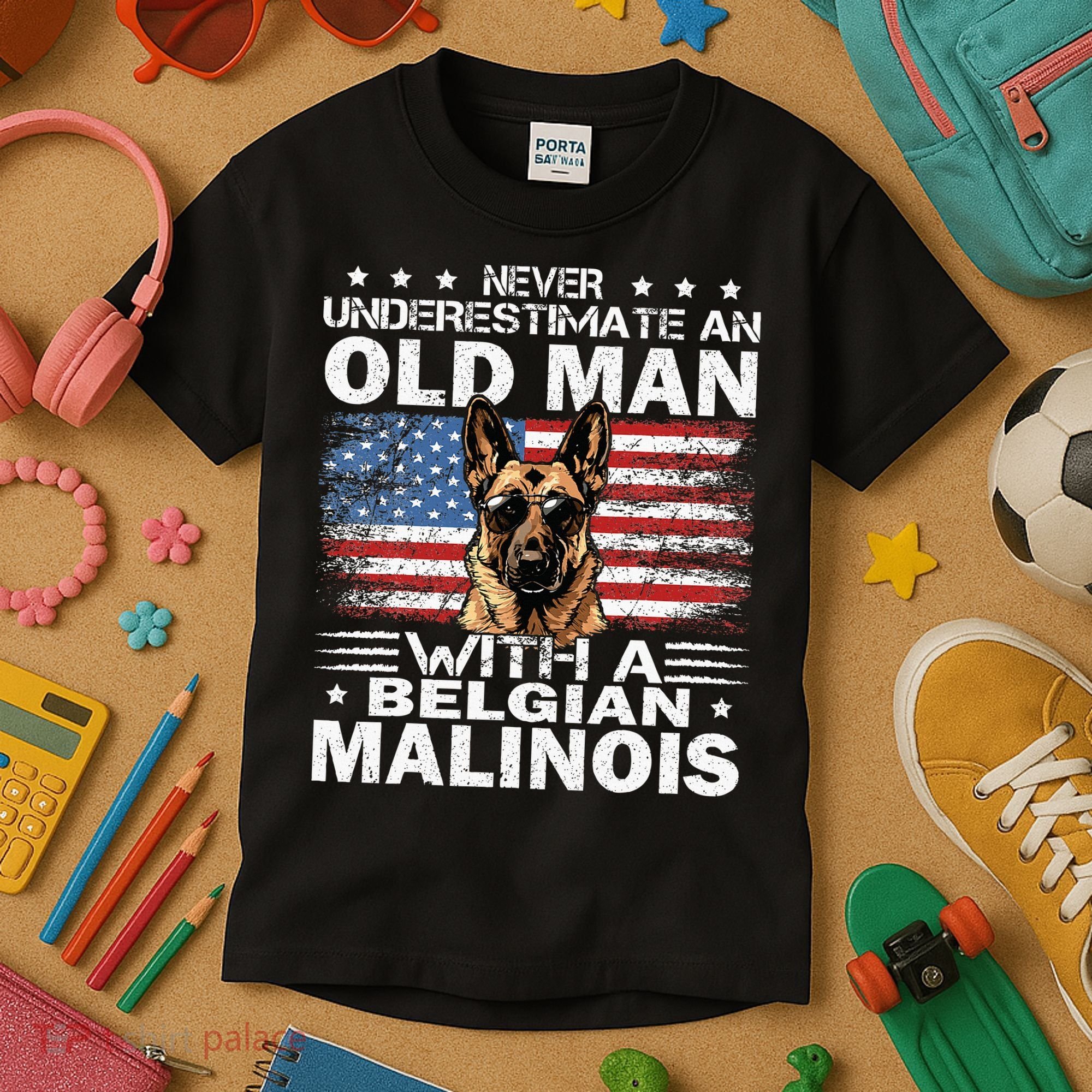 Belgian Malinois Dog Breed Never Underestimate An Old Man Kids T-Shirt