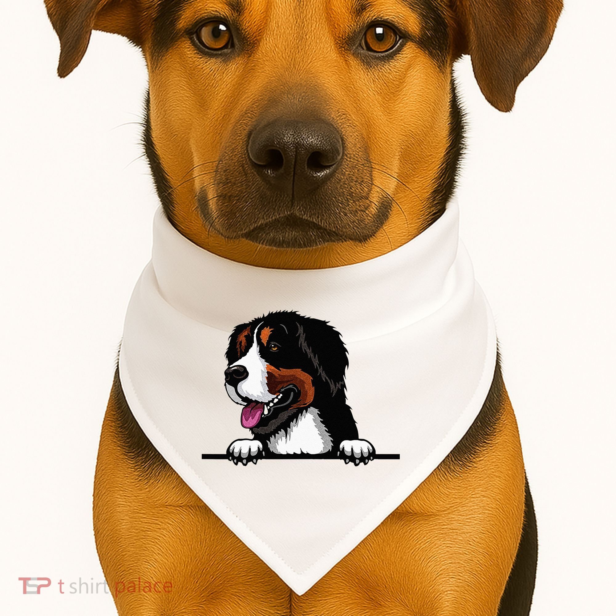 Bernese Mountain Dog Breed Popping Up Fun Dog Owner USA-Made Doggie Bandana