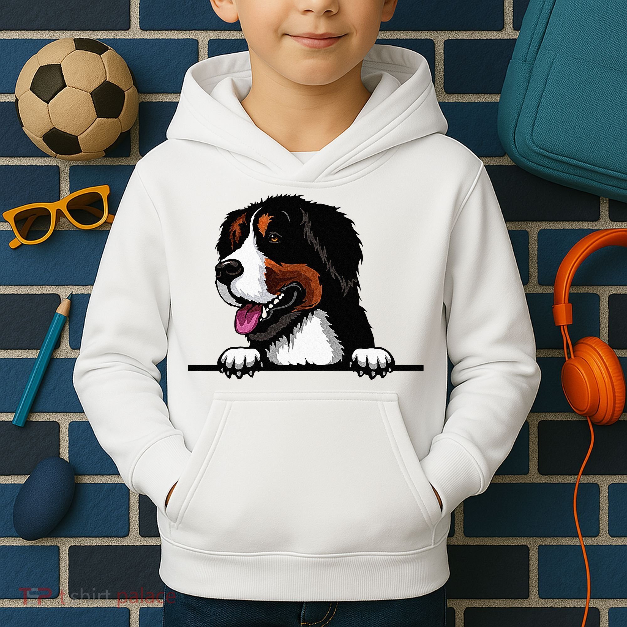 Bernese Mountain Dog Breed Popping Up Fun Dog Owner Kids Hoodie