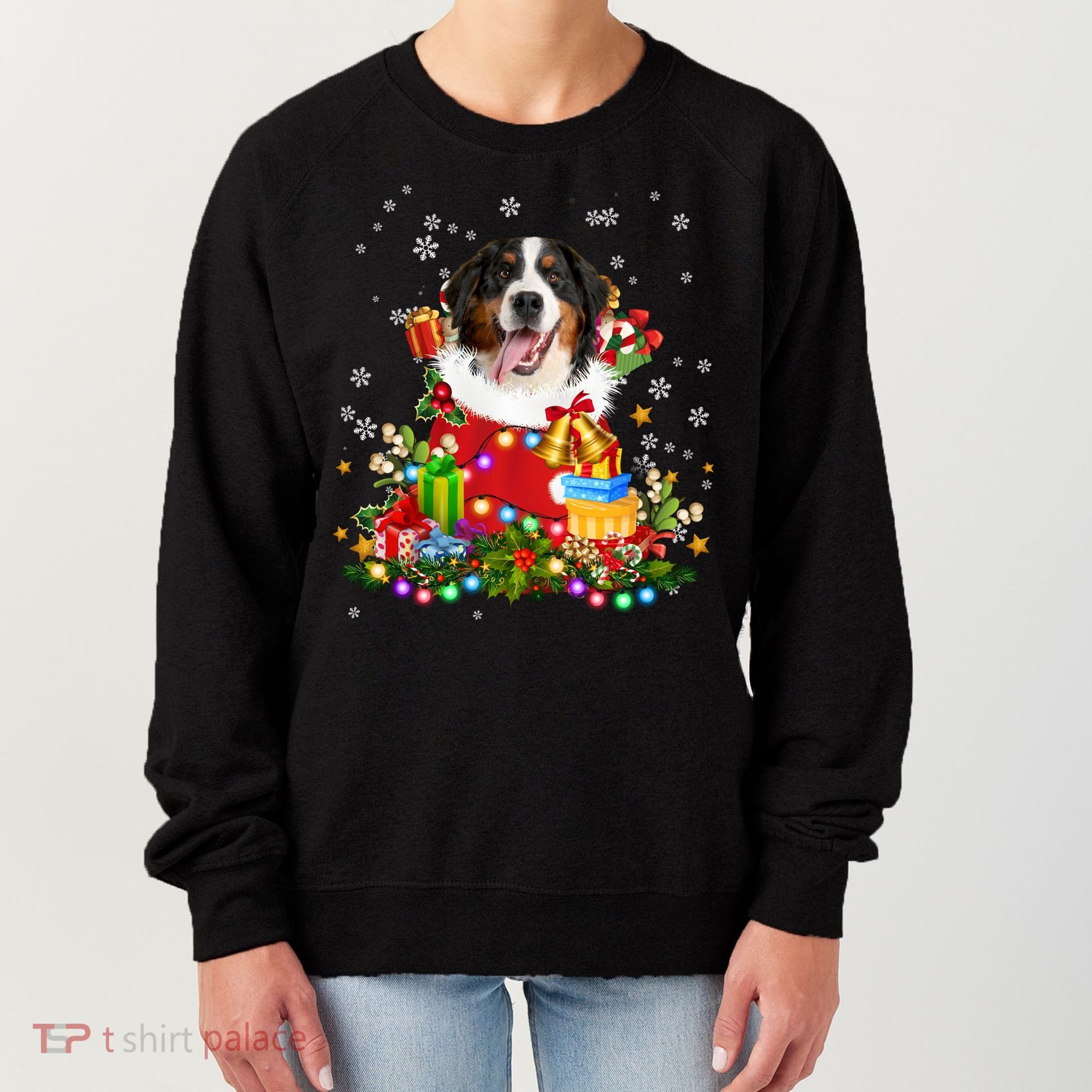 Bernese Mountain Dog Christmas Tree Lights Pajamas Xmas Gift Women's Sweatshirt