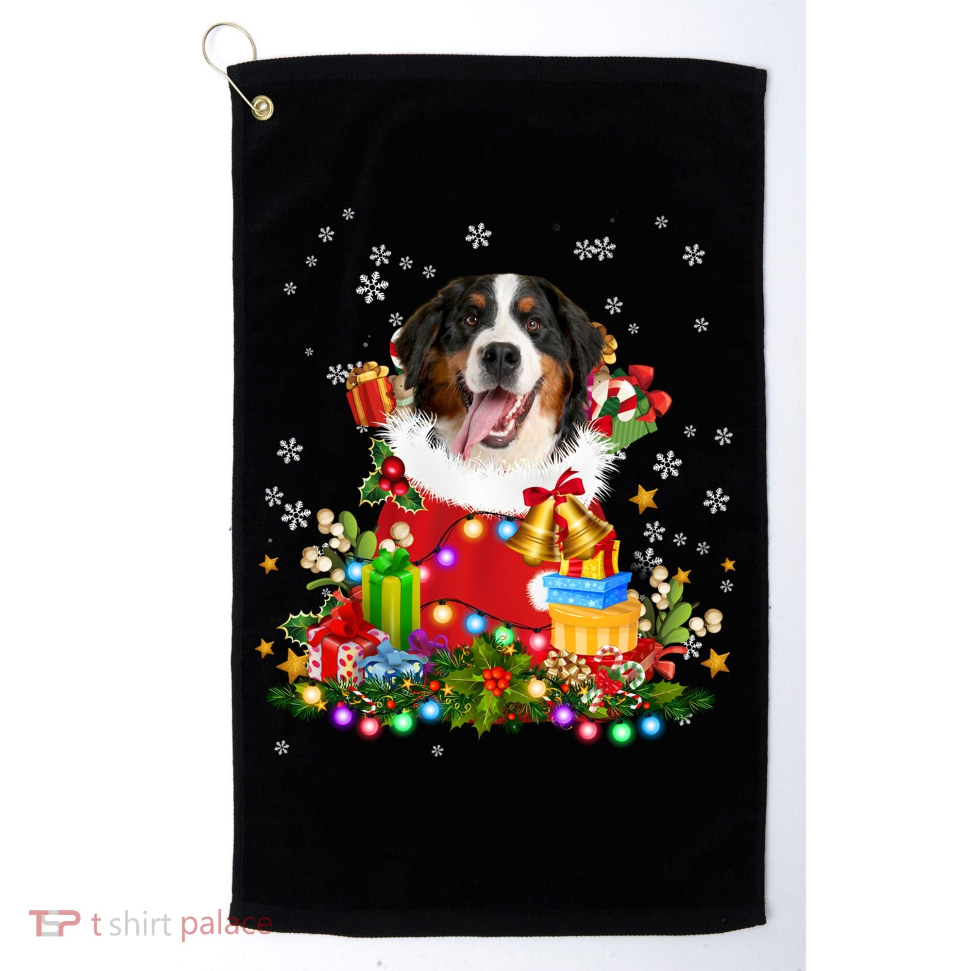 Bernese Mountain Dog Christmas Tree Lights Pajamas Xmas Gift Golf Towel