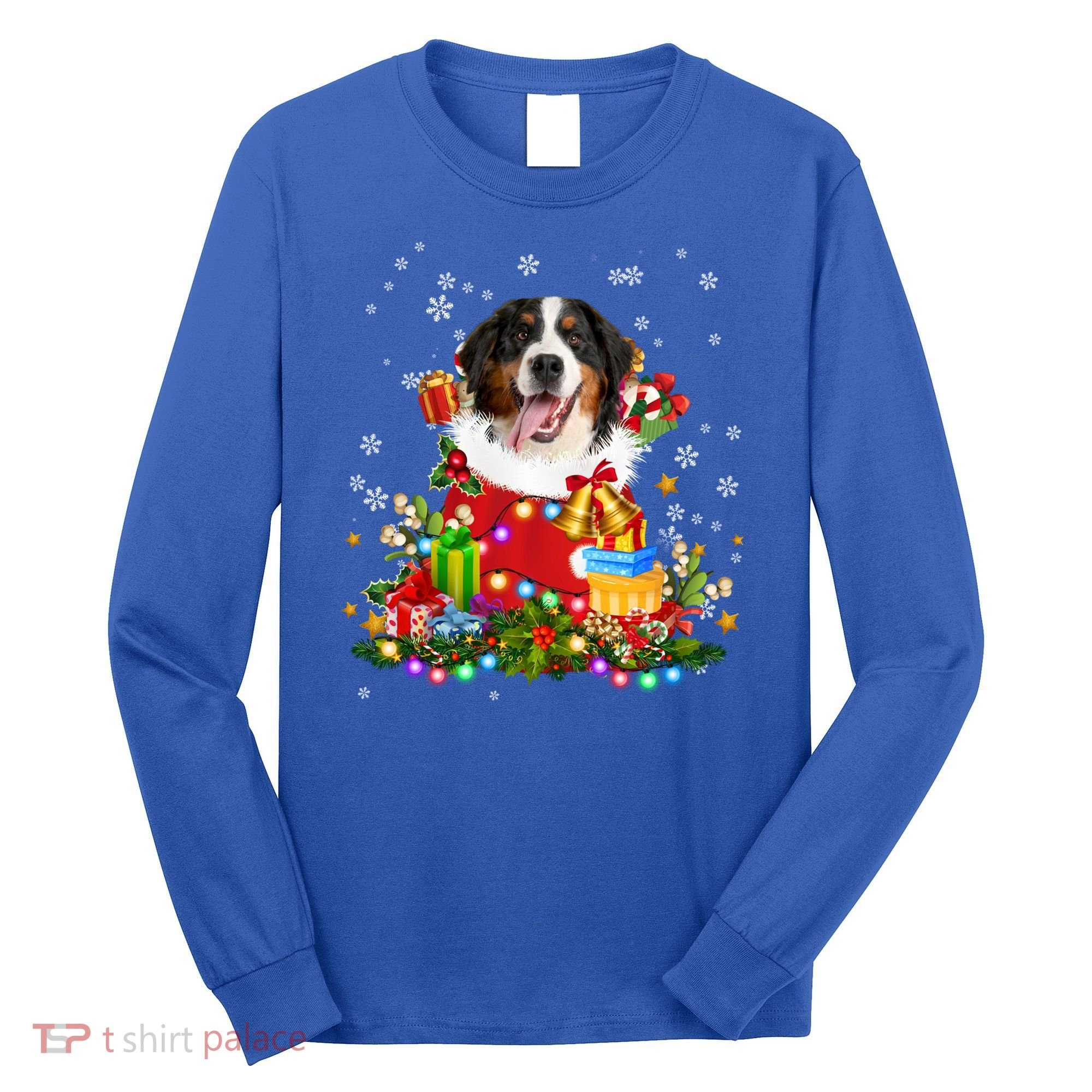 Bernese Mountain Dog Christmas Tree Lights Pajamas Xmas Gift Long Sleeve Shirt