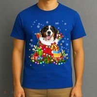 Bernese Mountain Dog Christmas Tree Lights Pajamas Xmas Gift T-Shirt thumb 3
