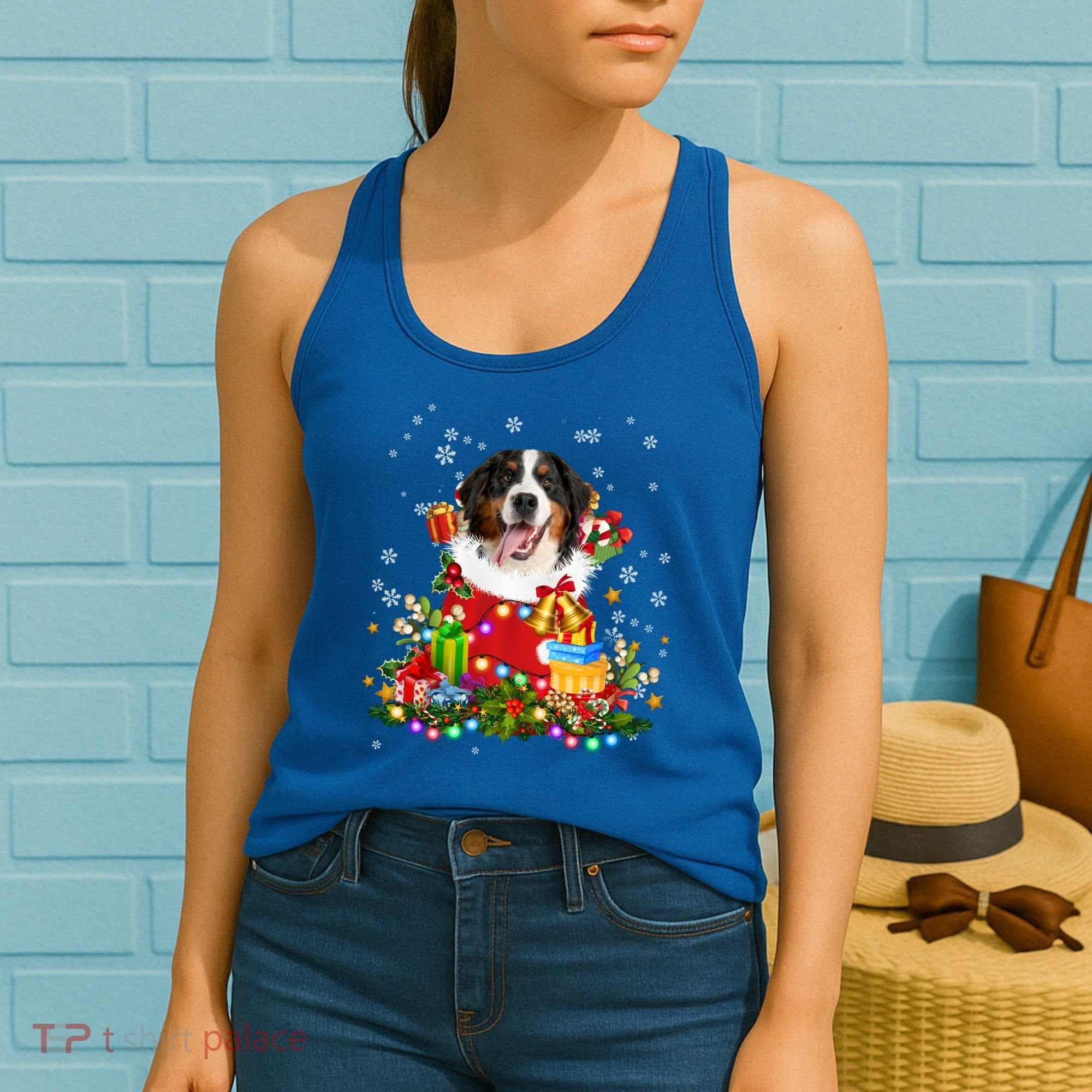 Bernese Mountain Dog Christmas Tree Lights Pajamas Xmas Gift Women's Tank Top