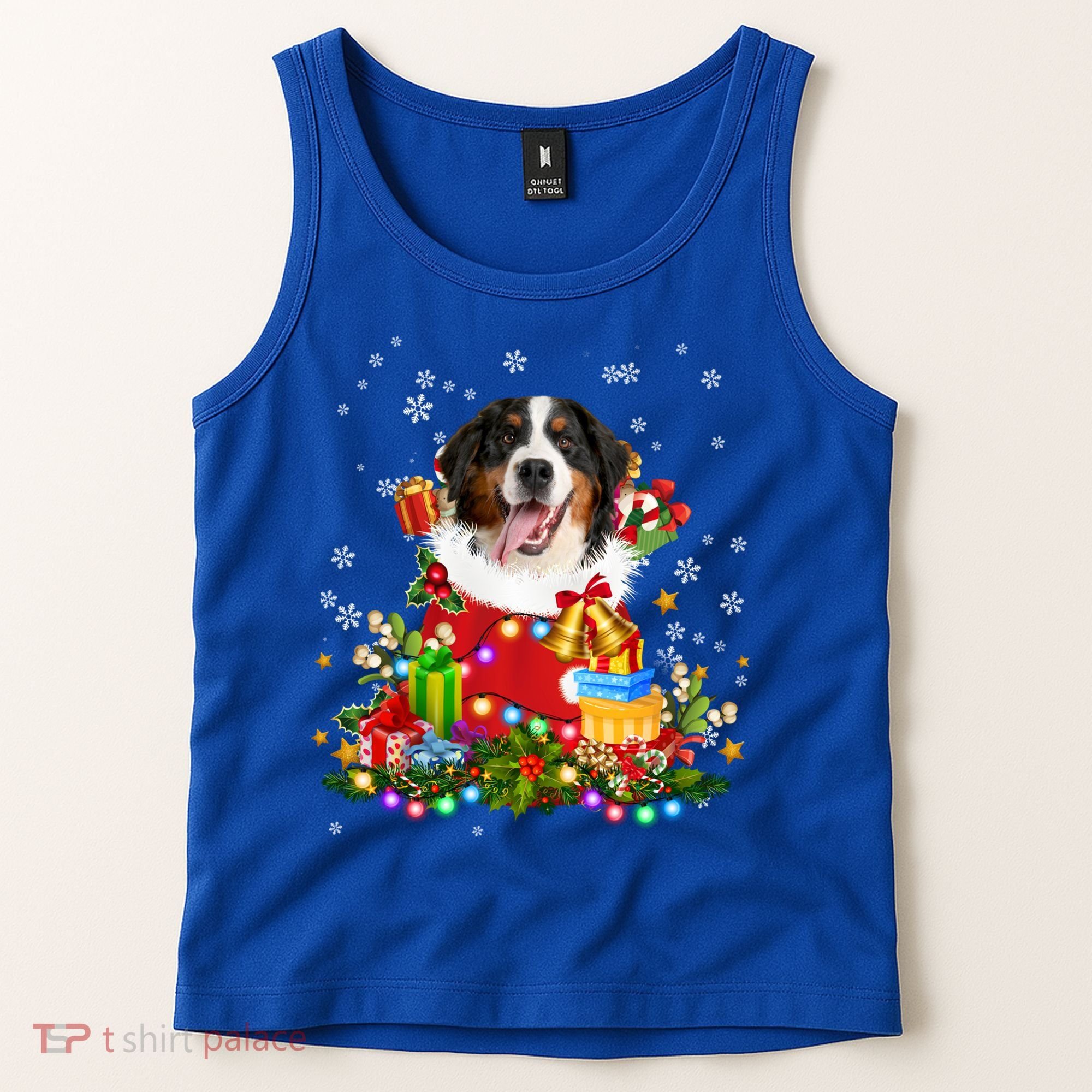 Bernese Mountain Dog Christmas Tree Lights Pajamas Xmas Gift Tank Top