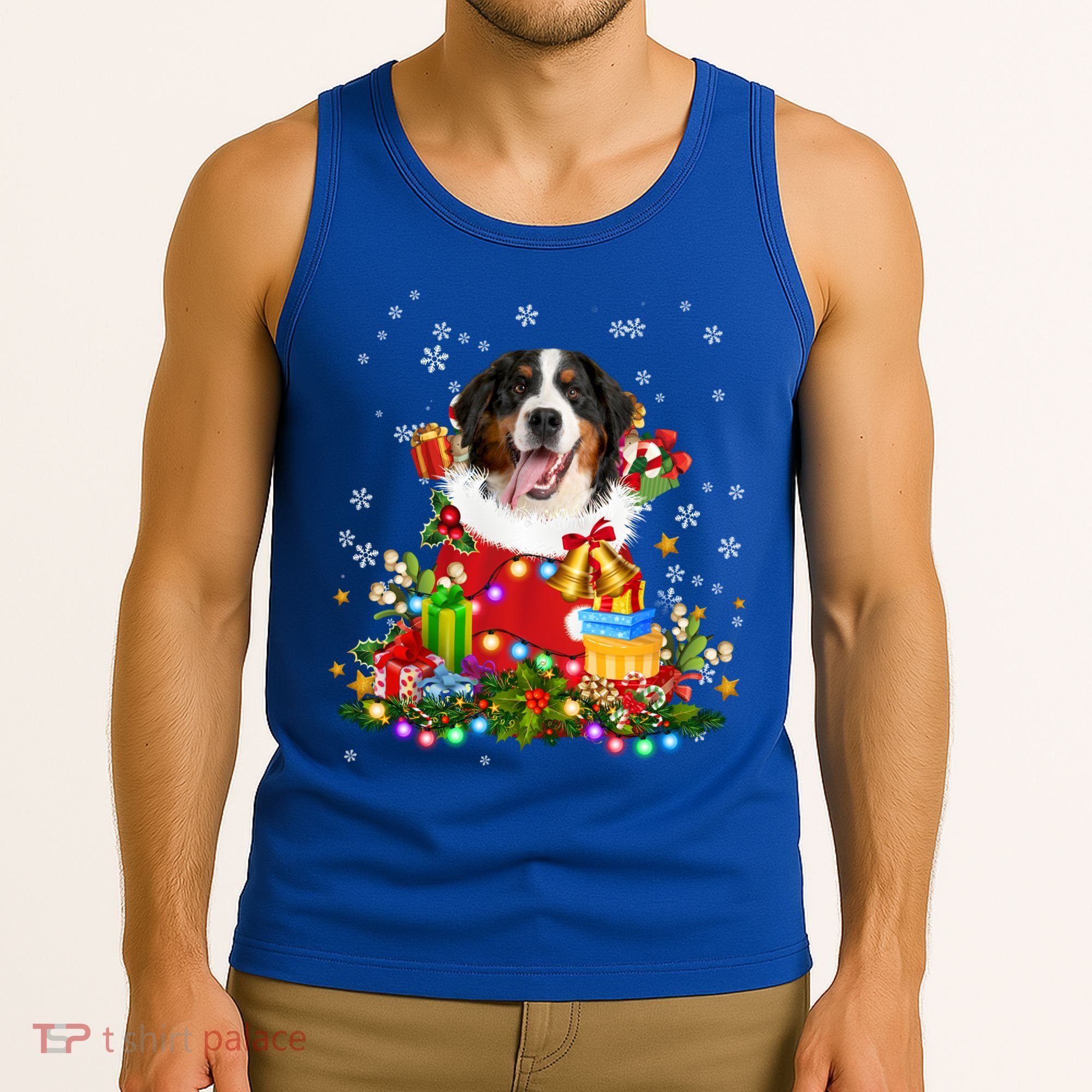 Bernese Mountain Dog Christmas Tree Lights Pajamas Xmas Gift Tank Top