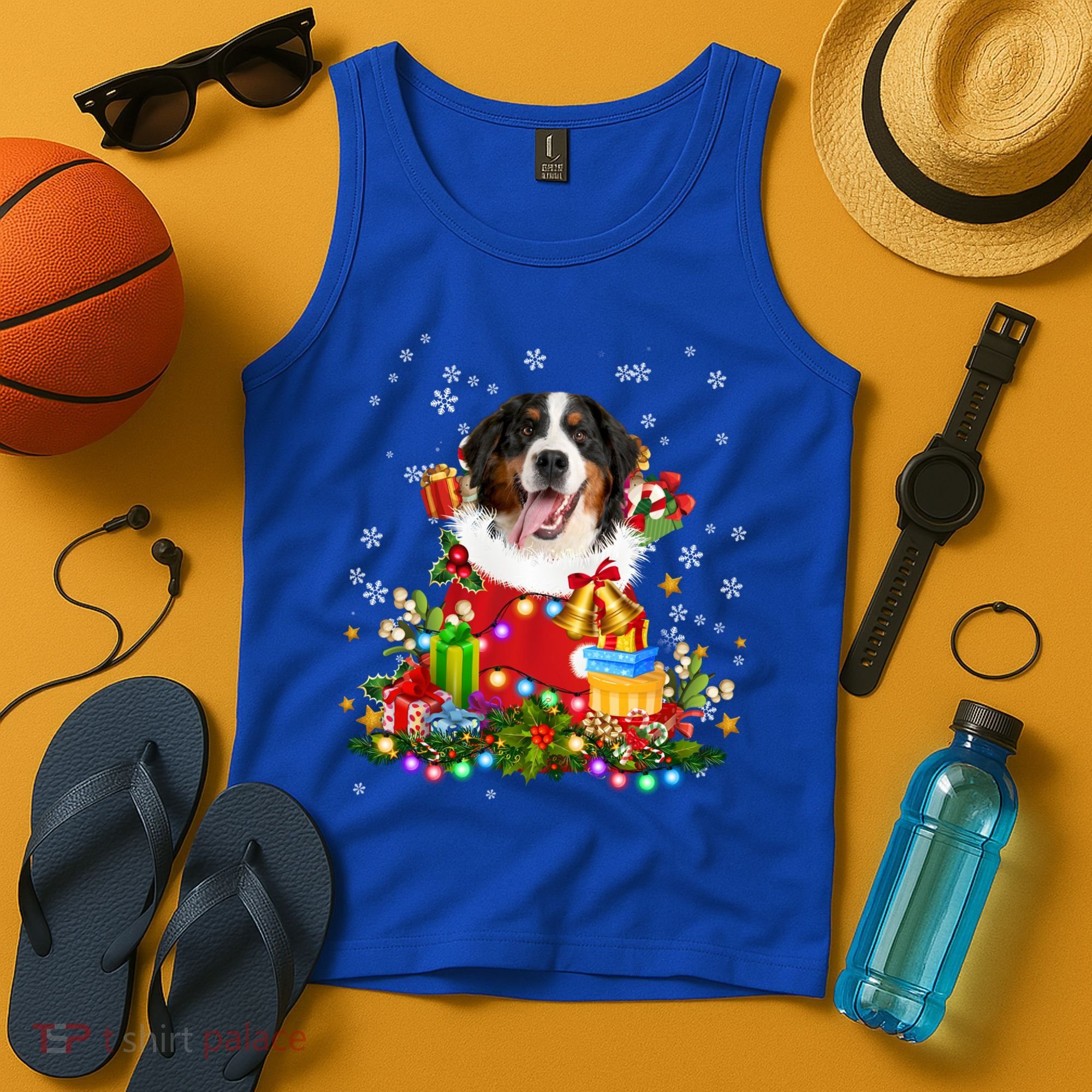 Bernese Mountain Dog Christmas Tree Lights Pajamas Xmas Gift Tank Top