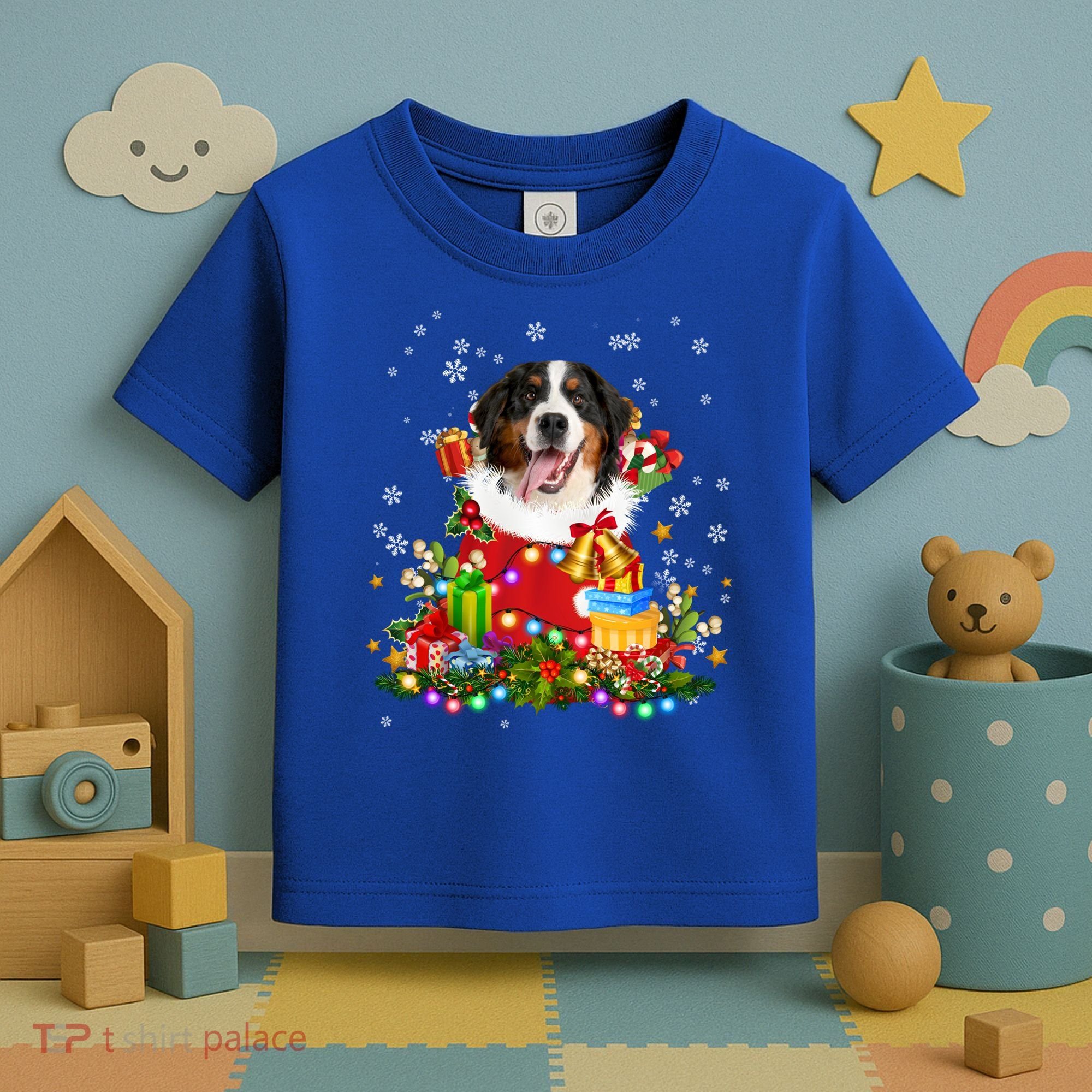 Bernese Mountain Dog Christmas Tree Lights Pajamas Xmas Gift Toddler T-Shirt