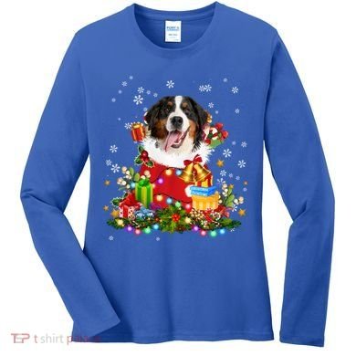 Bernese Mountain Dog Christmas Tree Lights Pajamas Xmas Gift Women's Long Sleeve Shirt
