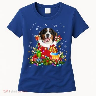 Bernese Mountain Dog Christmas Tree Lights Pajamas Xmas Gift Women's T-Shirt